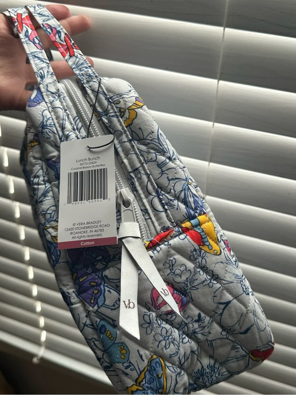 Vera Bradley Quilted Lunch Bunch  Bag in White with Purple & Yellow Butterflies